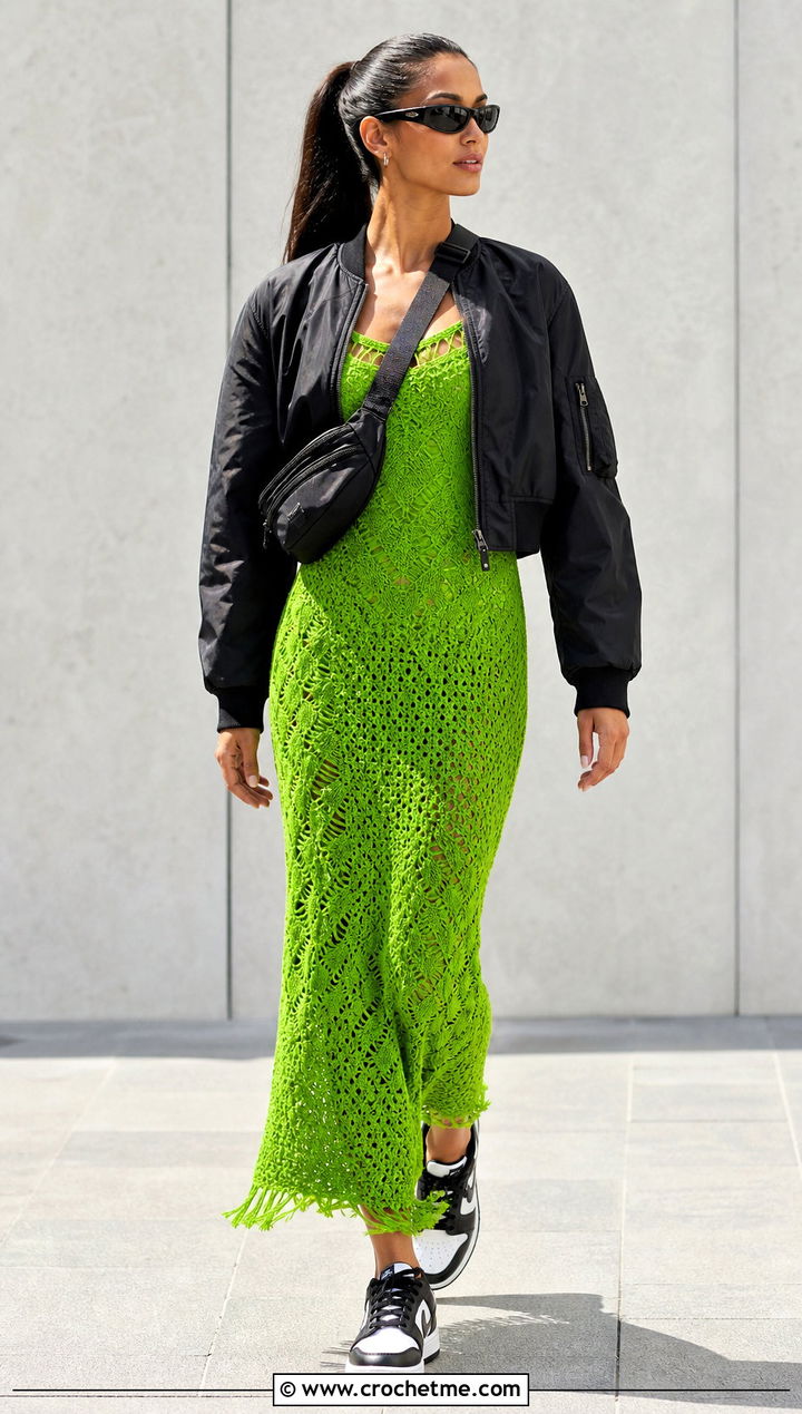 Moana Crochet Dress With Bomber Jacket And Trainers - 25 Moana Crochet Dress outfit ideas