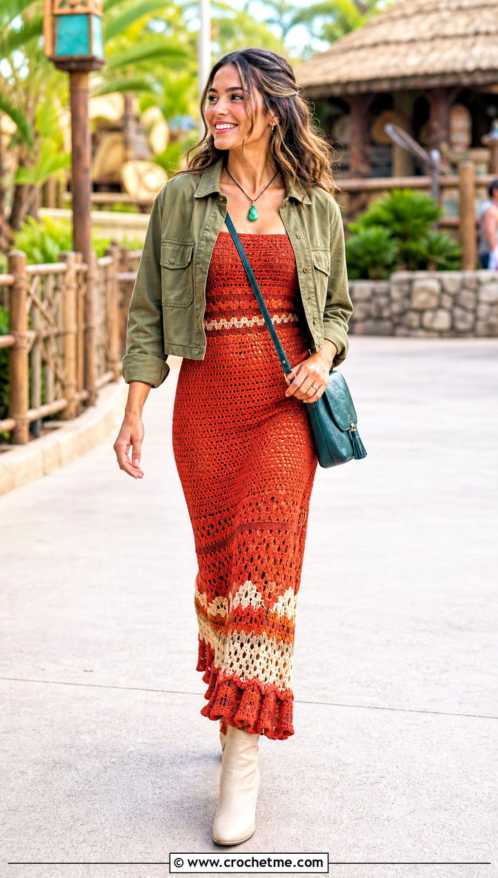 Moana Crochet Maxi Dress With Utility Jacket - 35 crochet moana outfit ideas