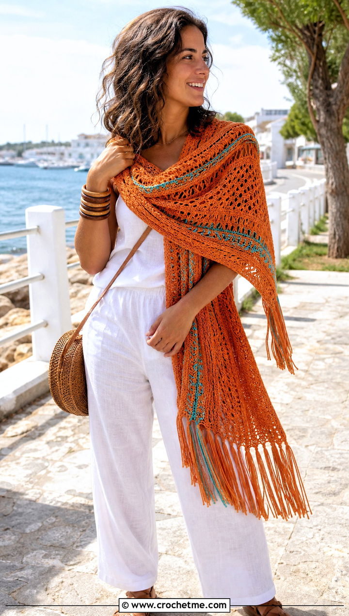 Moana Fringe Crochet Wrap Scarf With Linen Set - 20 Crochet Disney Scarf outfit ideas