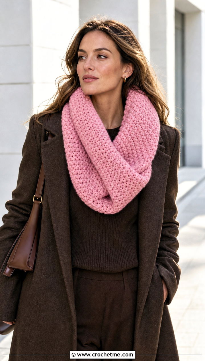 Mobius Crochet Chunky Cowl With Monochrome Outfit - 30 crochet chunky cowl outfit ideas
