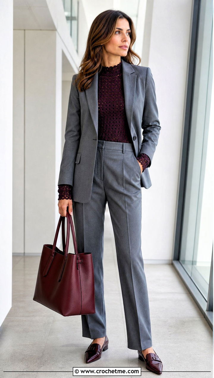 Mock Neck Crochet Long Sleeved Top With Suit - 25 Crochet Long Sleeved Top outfit ideas