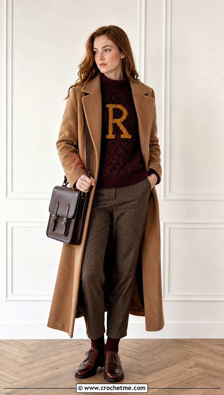 Mock Neck Crochet Ron Weasley Sweater With Plaid Trousers - 25 Crochet Ron Weasley Sweater outfit ideas
