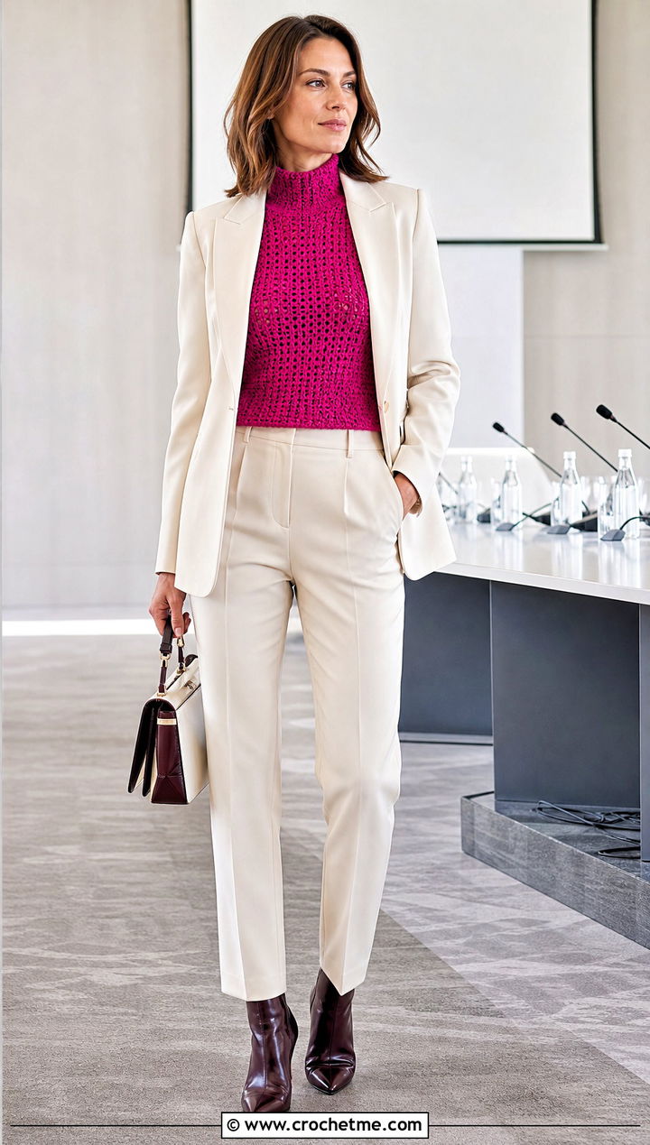 Mock Neck Crochet Sweater With Matching Suit - 35 easy crochet sweaters outfit ideas
