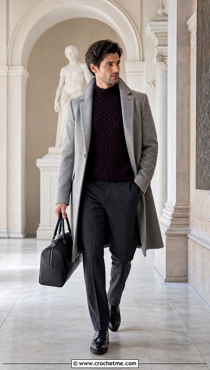 Mock Neck Crochet Sweater With Wool Pants - 25 Mens Crochet Sweaters outfit ideas