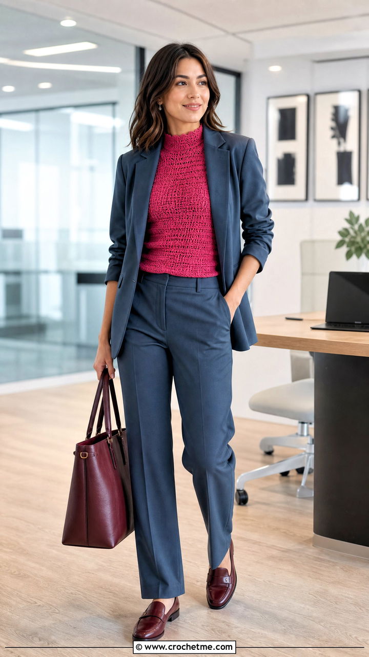 Mock Neck Crochet Top With Matching Suit - 35 Basic Crochet Top outfit ideas