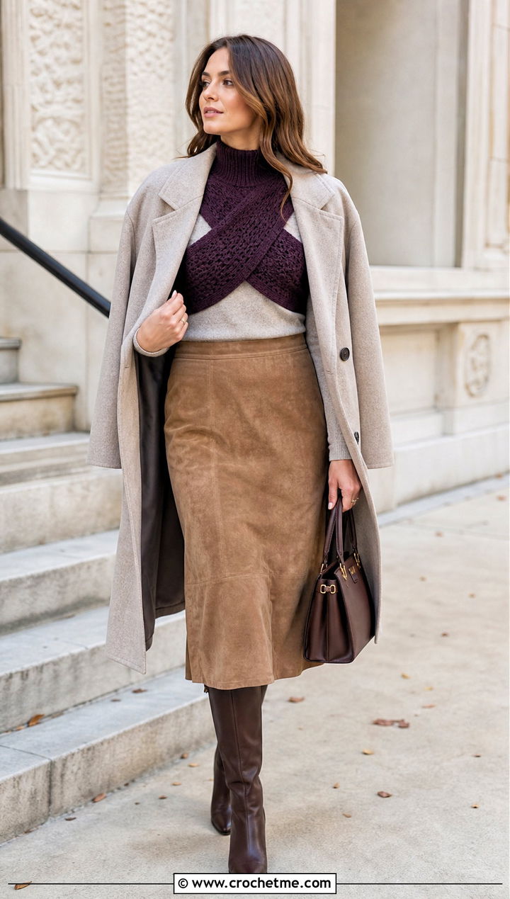Mock Neck Cross Back Crochet Top With Layered Fall Outfit - 20 Crochet Cross Top outfit ideas