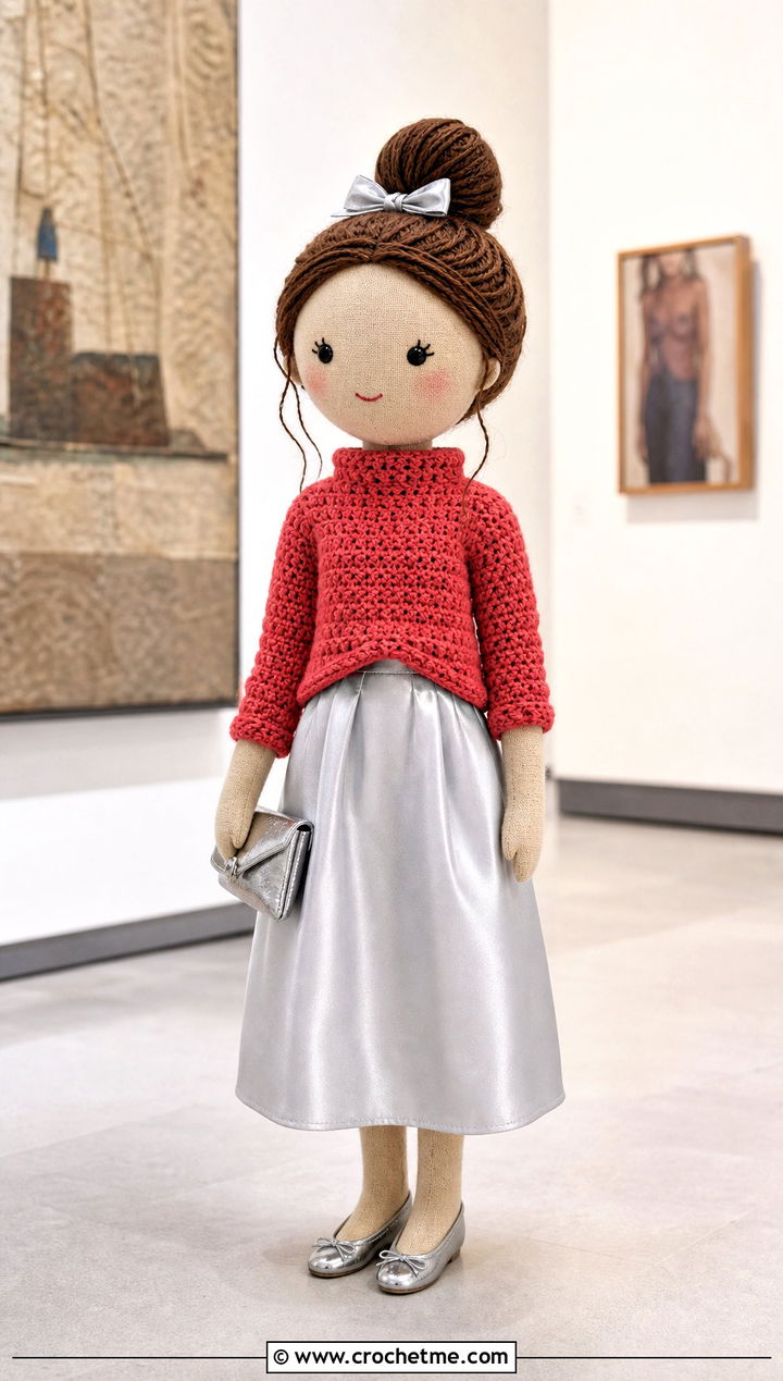 Mock Neck Toy Sweater With Satin Skirt - 25 Crochet Sweater For Toy outfit ideas