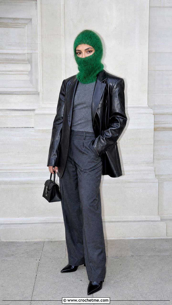 Mohair Crochet Balaclava With Faux Leather Blazer And Trousers - 35 crochet balaclava outfit ideas
