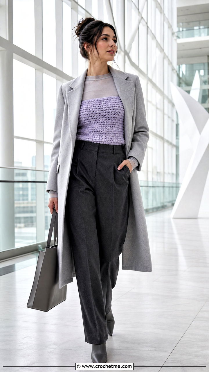 Mohair Crochet Bandeau Top With Wool Trousers - 35 crochet bandeau top outfit ideas