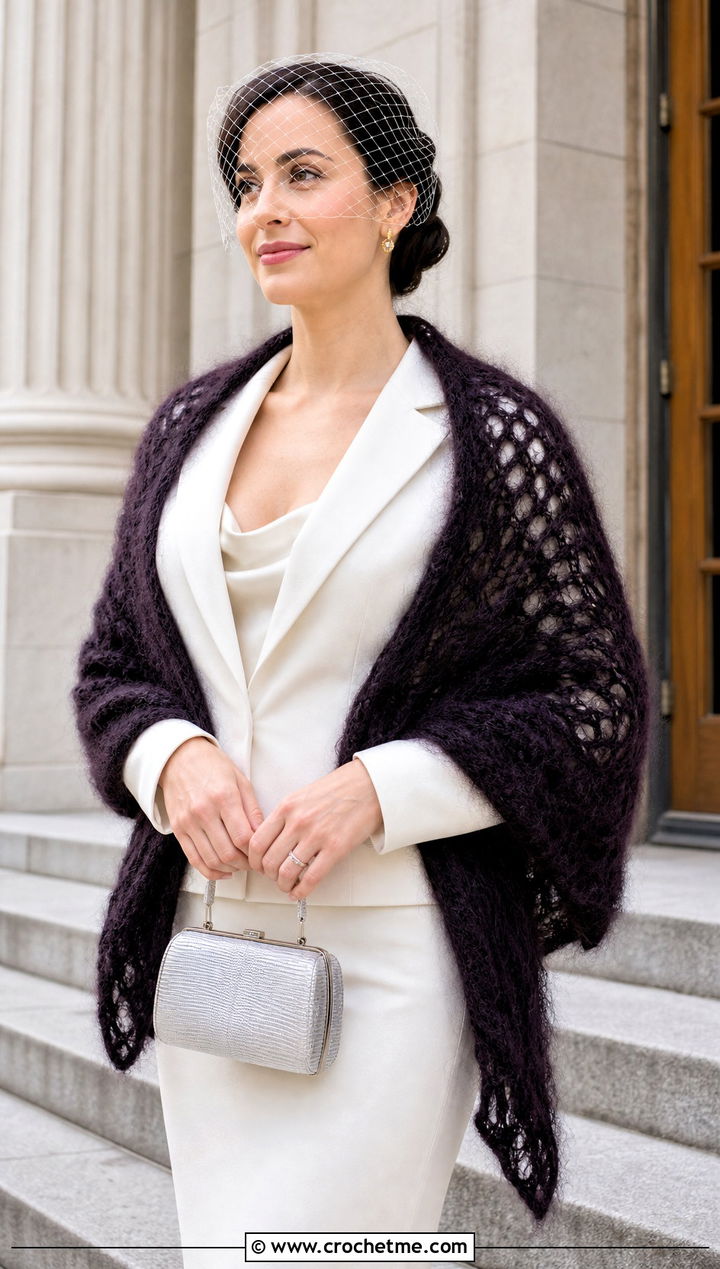 Mohair Crochet Bridal Shawl With Courthouse Skirt Suit - 25 Crochet Bridal Shawl outfit ideas