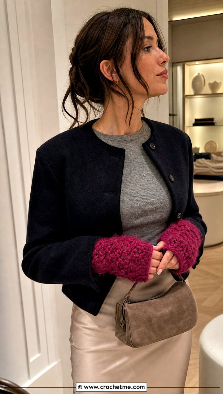 Mohair Crochet Fingerless Gloves With Slip Skirt - 30 aesthetic crochet gloves outfit ideas