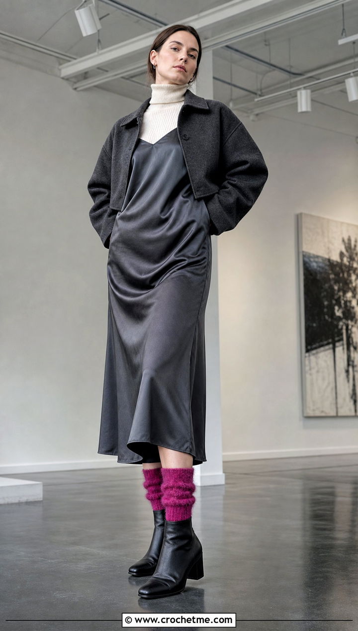 Mohair Crochet Fluffy Socks With Slip Dress - 25 Crochet Fluffy Socks outfit ideas