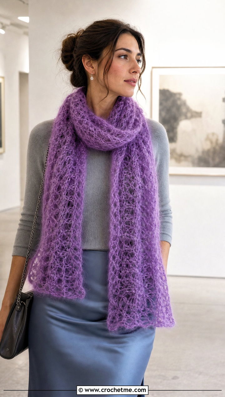Mohair Crochet Scarf With Slip Skirt And Knit Top - 25 Quick And Easy Crochet Scarf outfit ideas