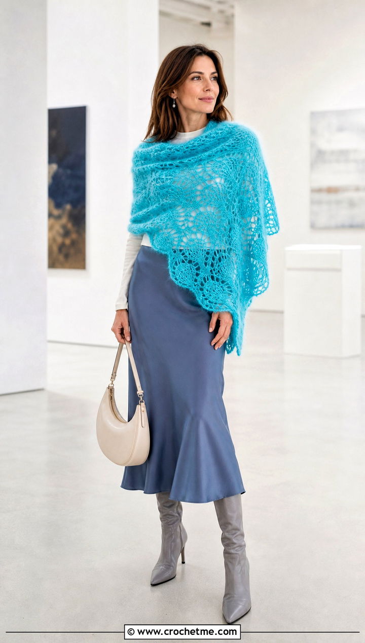 Mohair Pineapple Crochet Shawl With Bias Cut Skirt - 25 pineapple crochet shawl outfit ideas