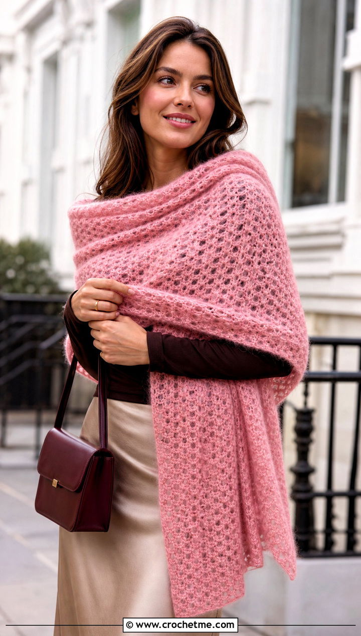 Mohair Rectangle Crochet Shawl With Slip Skirt And Boots - 20 Rectangle Crochet Shawls outfit ideas
