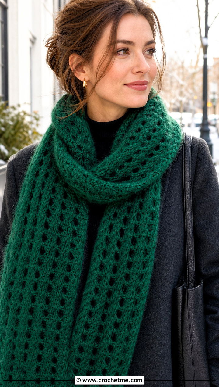 Mohair V Stitch Crochet Scarf With Wool Coat - 25 v stitch crochet scarf outfit ideas