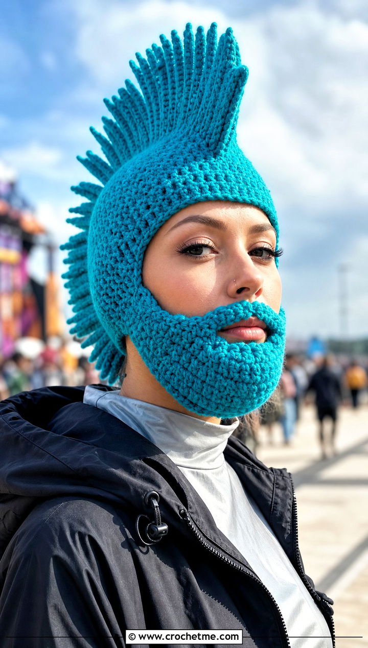 Mohawk Crochet Beard Hat With Windbreaker - 15 Crochet Hat With Beard outfit ideas