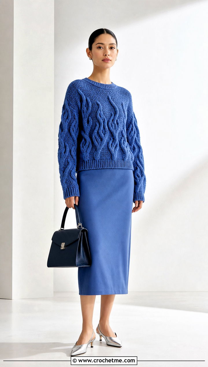 Monochrome Crochet Fire Sweater With Matching Tailored Skirt - 25 Crochet Fire Sweater outfit ideas