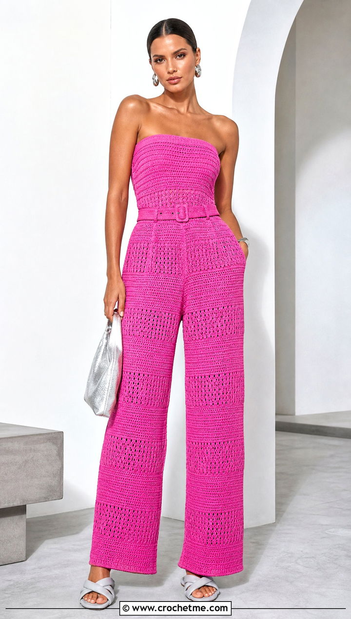 Monochrome Crochet Jumpsuit With Sculptural Sandals - 30 Women Crochet Jumpsuit outfit ideas