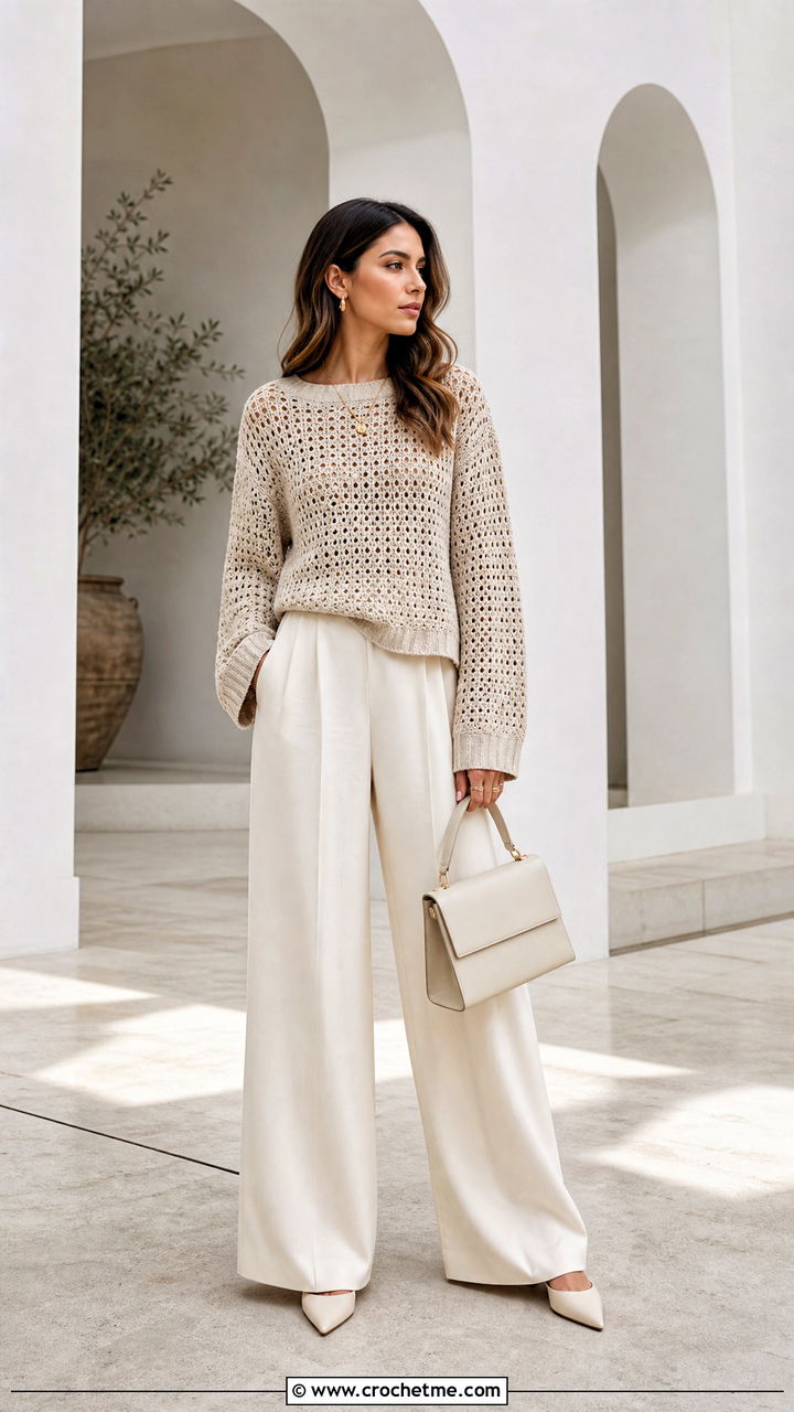 Monochrome Crochet Sweater Outfit - 35 crochet sweater outfit ideas