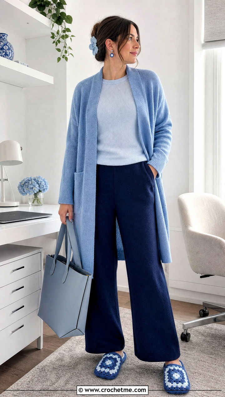 Monochrome Granny Square Slippers With Tonal Knit Set - 35 granny square slippers outfit ideas