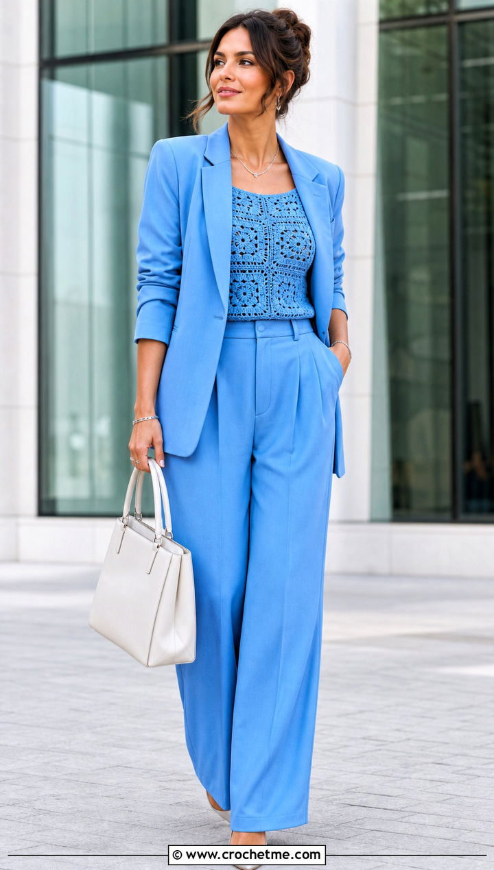 Monochrome Granny Square Top With Matching Suit - 35 granny squares top outfit ideas