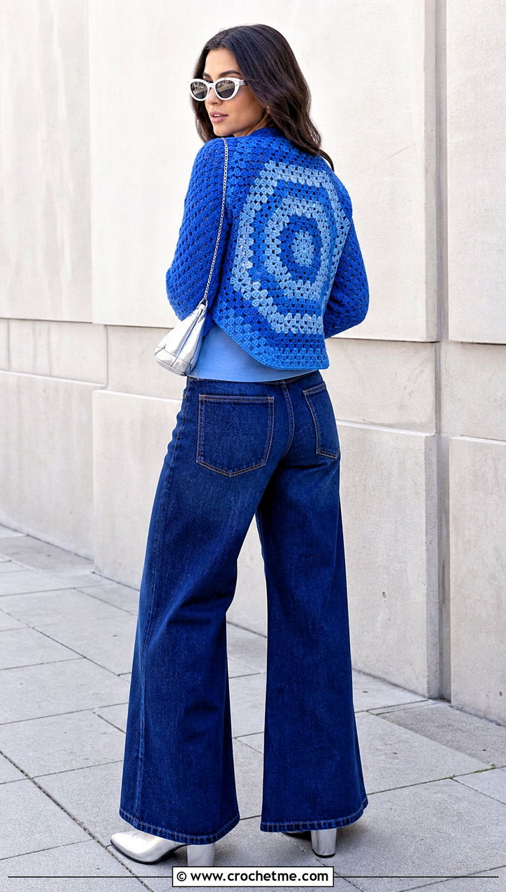 Monochrome Hexagon Cardigan With Granny Square Back And Matching Jeans - 20 Hexagon Cardigan With Granny Square Back outfit ideas