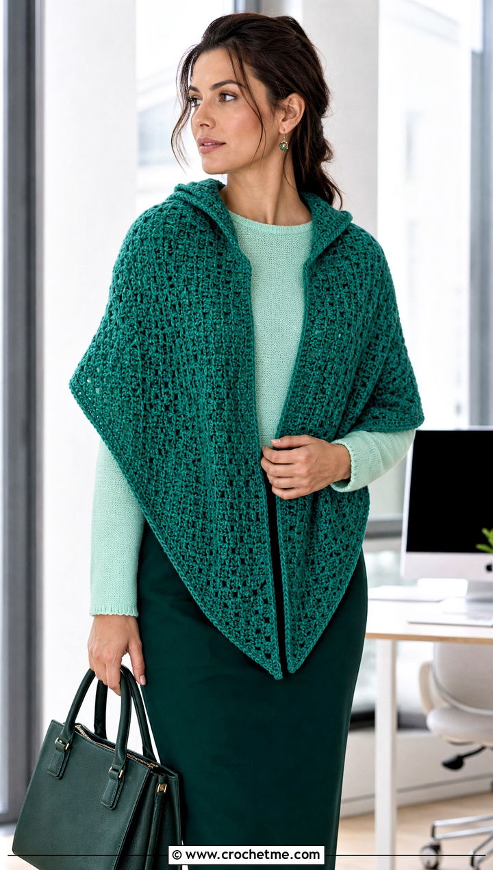 Monochrome Hooded Triangle Crochet Shawl With Tonal Separates - 25 Hooded Triangle Crochet Shawl outfit ideas