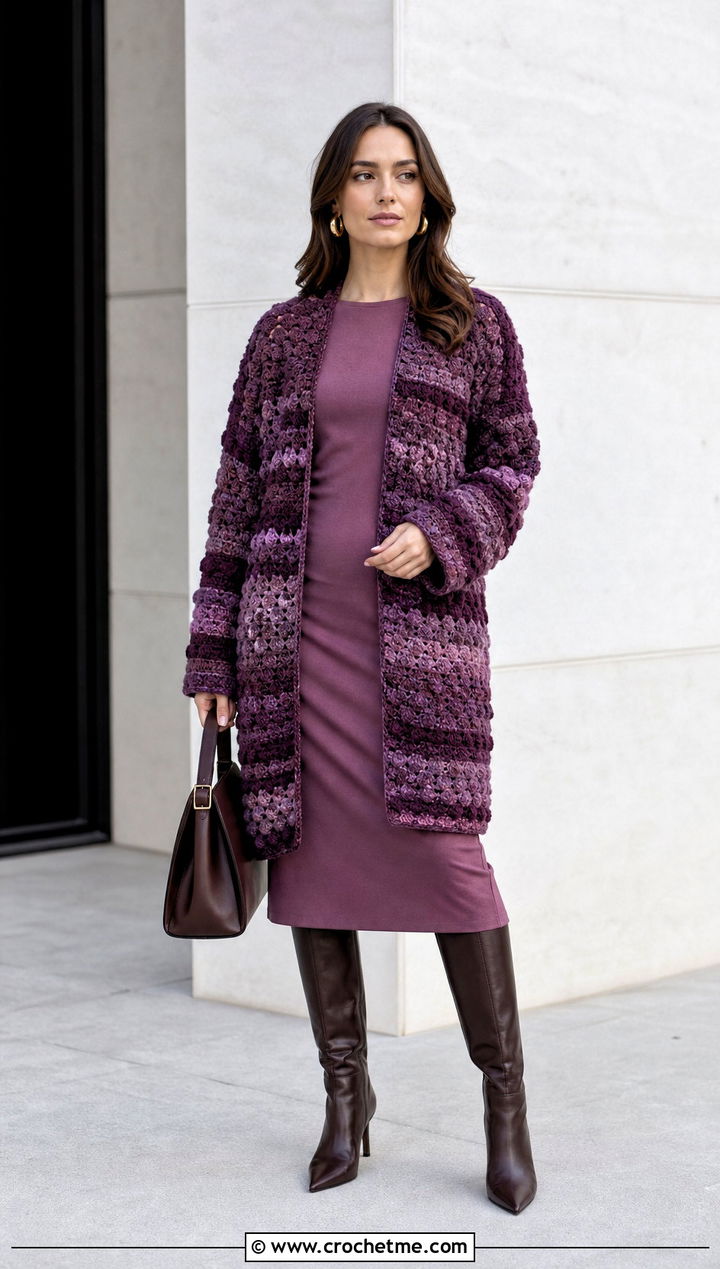 Monochrome Riverbed Crochet Cardigan With Column Dress - 25 riverbed crochet cardigan outfit ideas