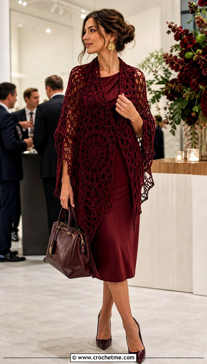 Monochrome Spiderweb Crochet Shawl With Matching Dress - 30 spiderweb crochet shawl outfit ideas