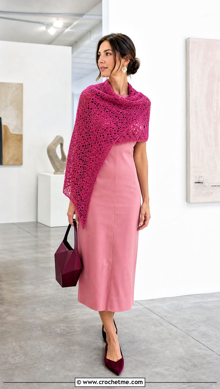 Monochrome Triangle Shawl With Column Dress And Flats - 35 Easy Simple Crochet Triangle Shawl outfit ideas