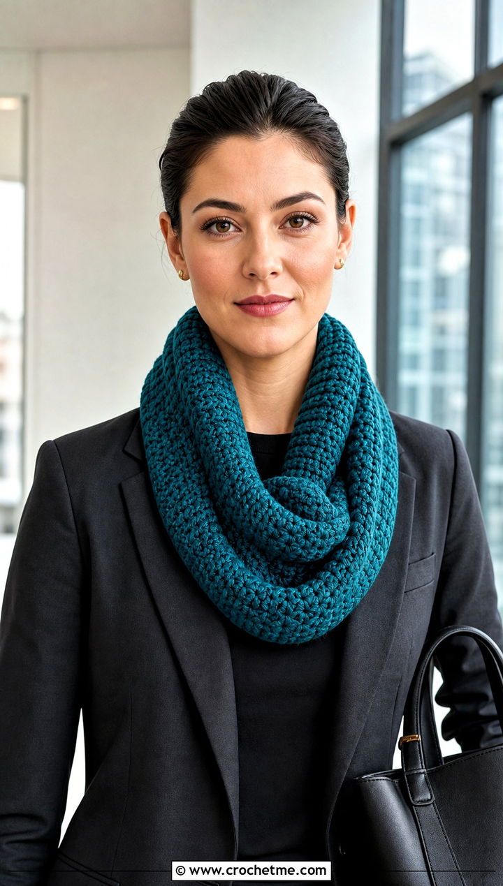 Monochrome Tubular Link Scarf With Tailored Suit - 25 Crochet Chain Link Scarf outfit ideas
