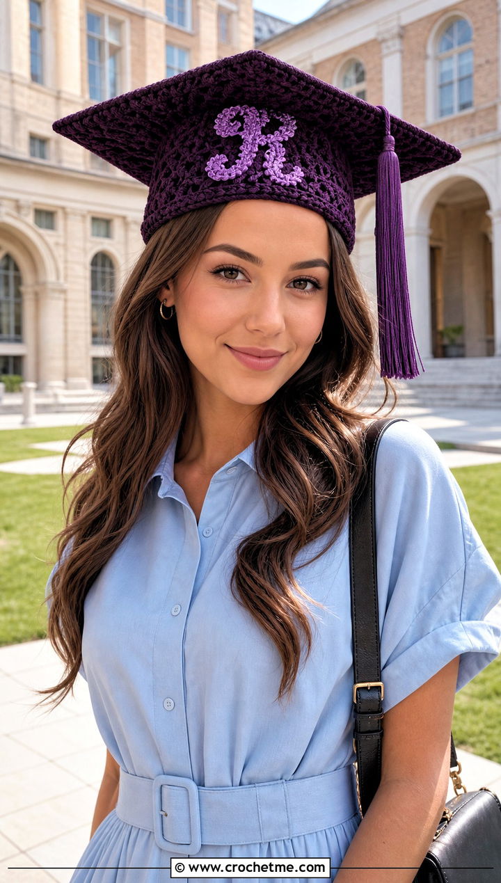 Monogram Crochet Graduation Cap Cover With Shirt Dress - 30 crochet graduation cap cover outfit ideas