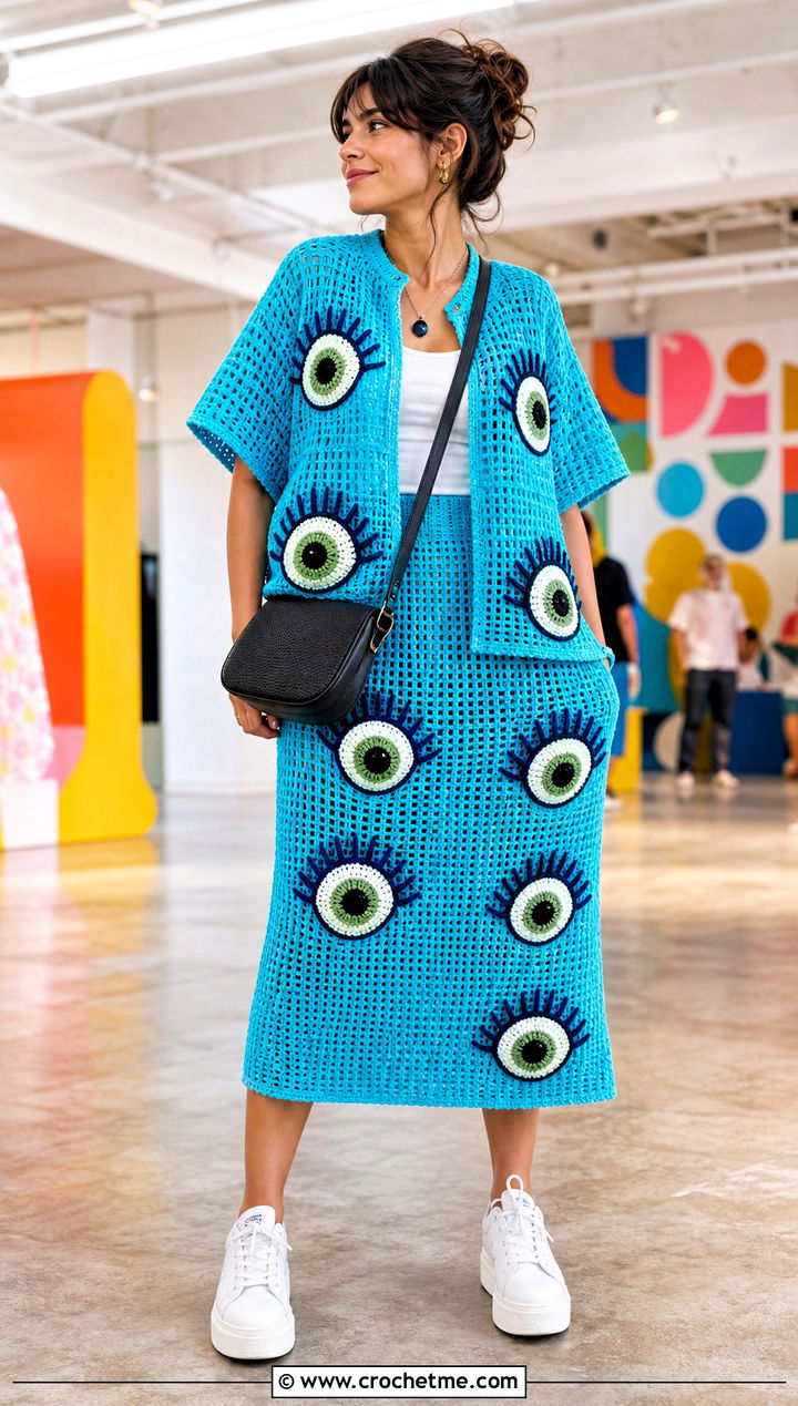 Monster Eye Crochet Co Ord Set With Sneakers - 20 Crochet Halloween Clothing and outfit ideas
