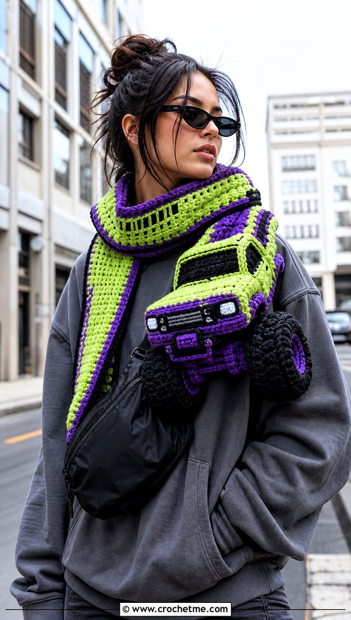 Monster Truck Crochet Scarf With Sporty Streetwear - 20 Crochet Truck Scarf outfit ideas