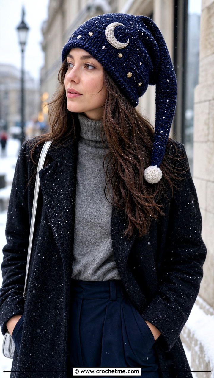 Moon Crochet Nightcap With Long Coat And Turtleneck - 25 fnaf crochet hat outfit ideas