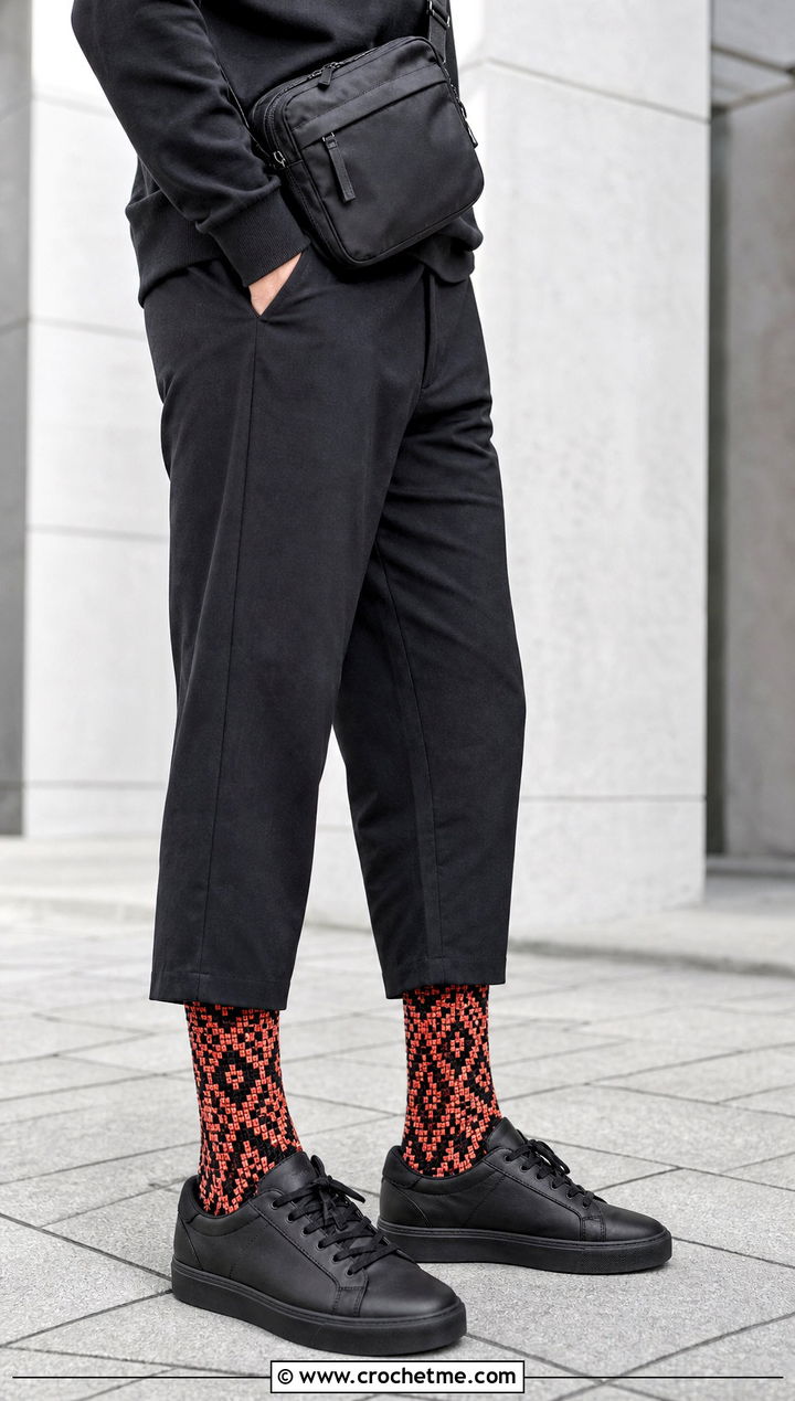 Mosaic Crochet Socks With Monochrome Streetwear - 25 Mens Crochet Socks outfit ideas