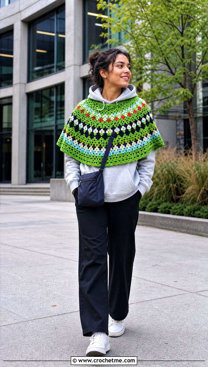 Mosaic Half Circle Crochet Shawl With Hoodie - 15 Half Circle Crochet Shawl outfit ideas