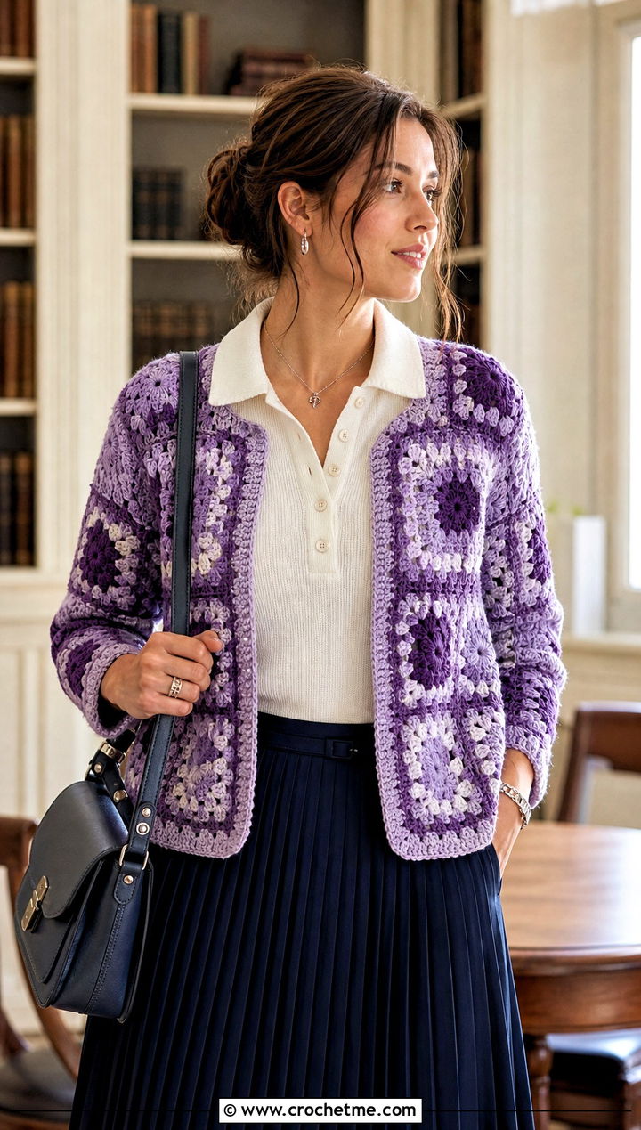 Mosaic Mason Jar Sweater With Pleated Skirt - 20 Crochet Mason Jar Sweater outfit ideas