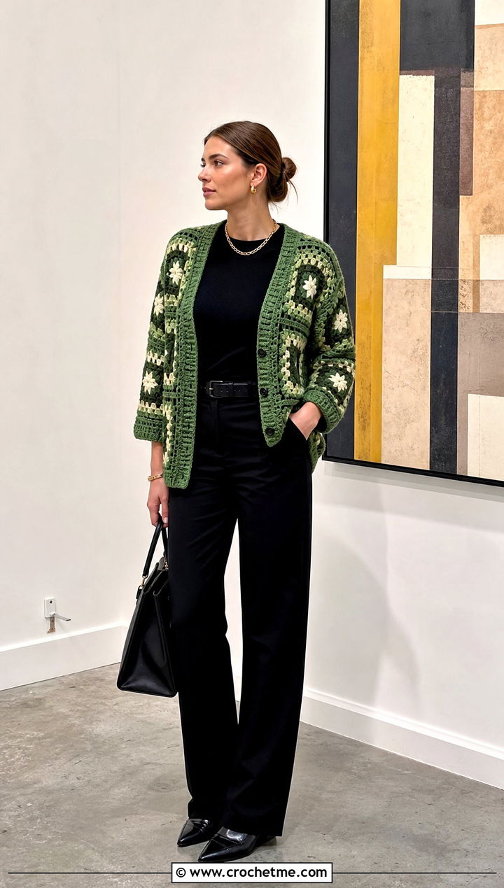 Mosaic Taylor Swift Crochet Cardigan With Monochrome Basics - 35 crochet taylor swift cardigan outfit ideas