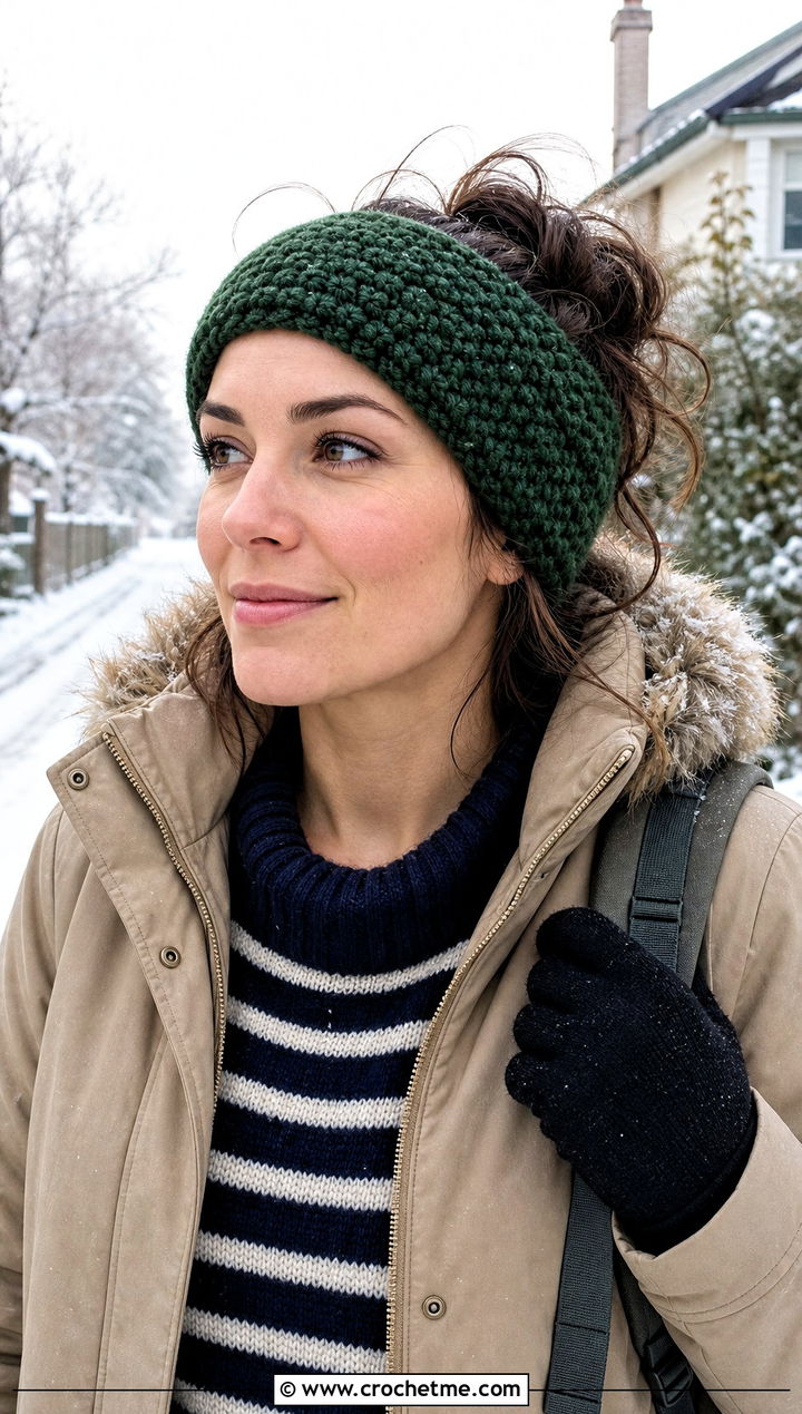 Moss Stitch Bulky Crochet Ear Warmer With Parka - 25 Bulky Crochet Ear Warmer outfit ideas