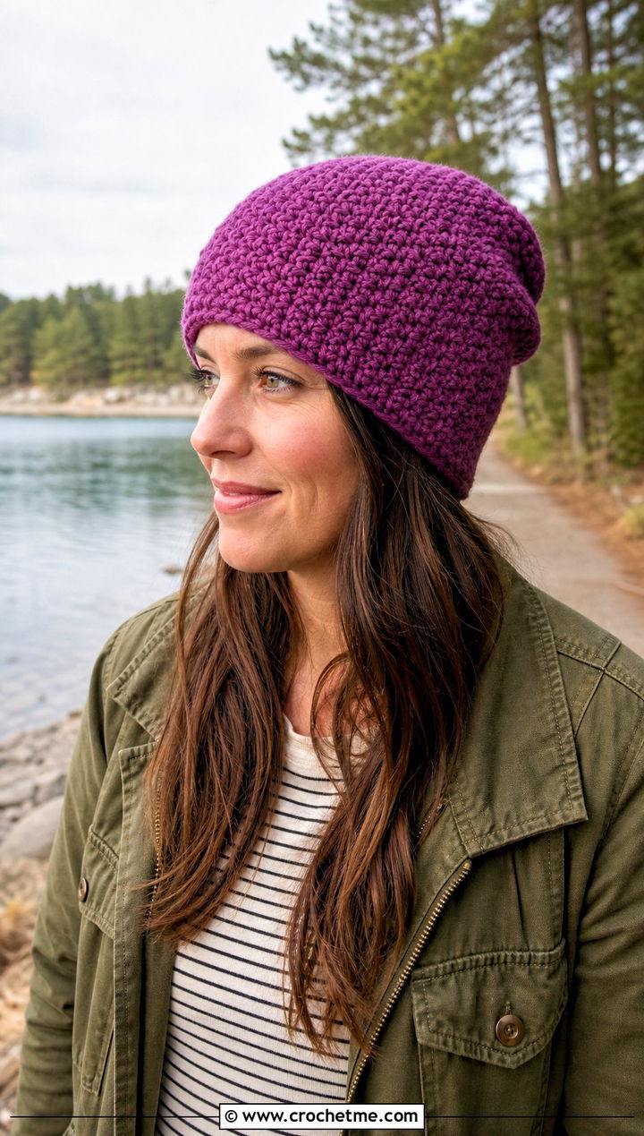 Moss Stitch Crochet Beanie With Utility Jacket - 25 lakeside crochet beanie outfit ideas