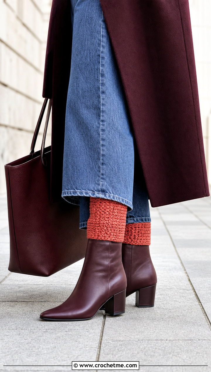 Moss Stitch Crochet Boot Cuffs With Wide Leg Jeans and Ankle Boots - 30 crochet boot cuff outfit ideas