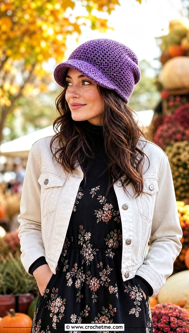 Moss Stitch Crochet Brimmed Slouch Hat With Maxi Dress - 20 Moss Stitch Crochet Hat outfit ideas