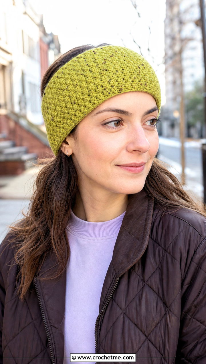 Moss Stitch Crochet Ear Warmer With Quilted Jacket - 25 Diy Crochet Headband Ear Warmers outfit ideas