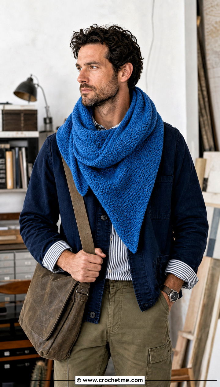 Moss Stitch Crochet Shawl With Chore Coat - 30 crochet shawl for men outfit ideas