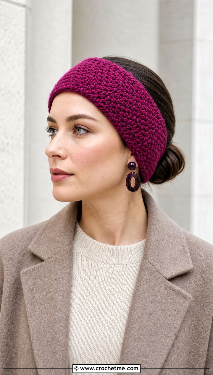 Moss Stitch Headband With Minimalist Tailoring - 25 Easy Crocheted Headbands Ear Warmers outfit ideas