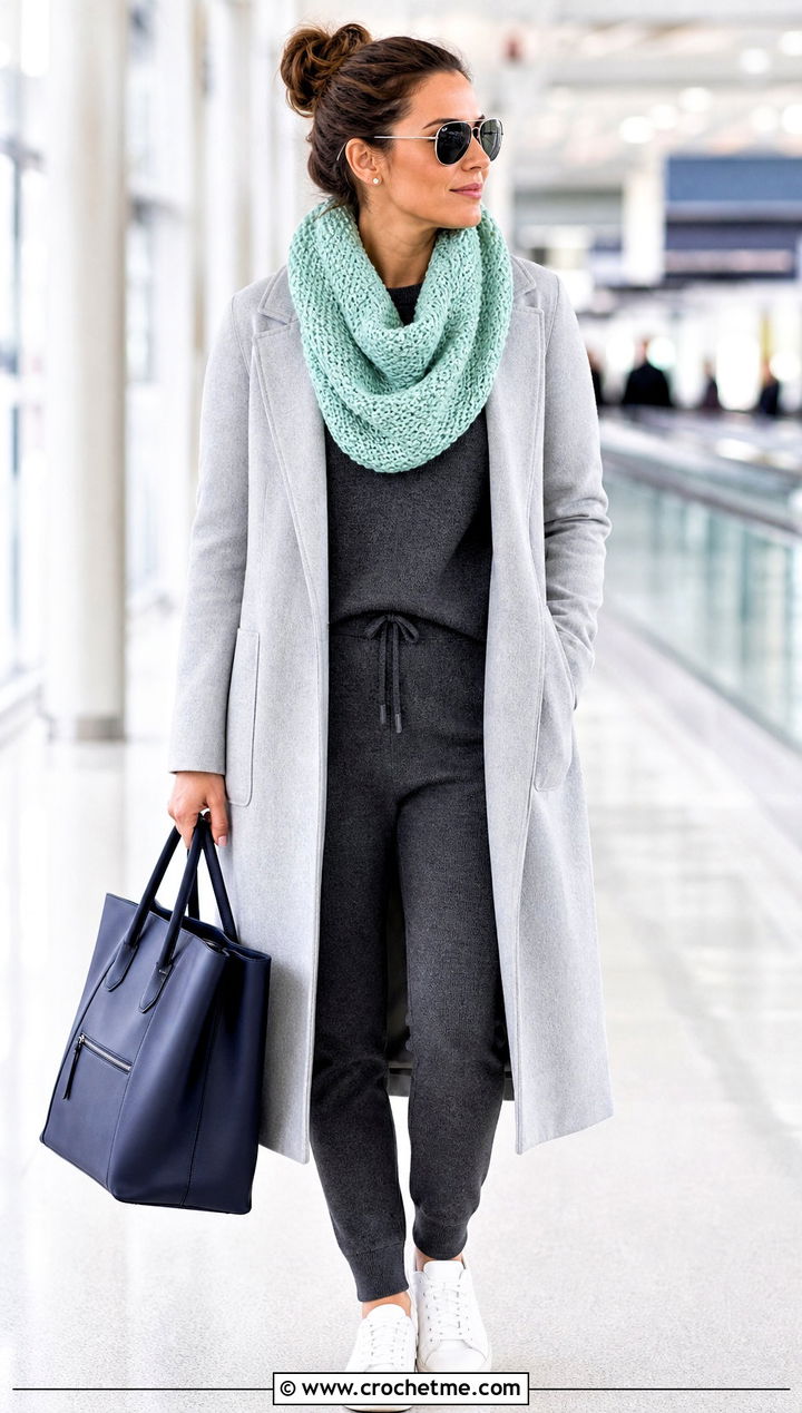 Moss Stitch Infinity Crochet Scarf With Knit Lounge Set - 15 Infinity Crochet Scarf outfit ideas