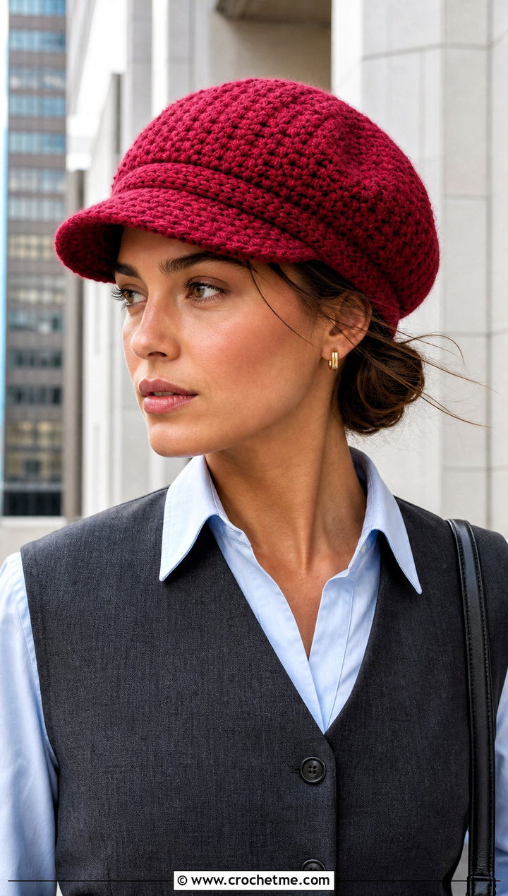 Moss Stitch Newsboy Cap With Vest and Trousers - 25 Crochet Moss Stitch Hat outfit ideas