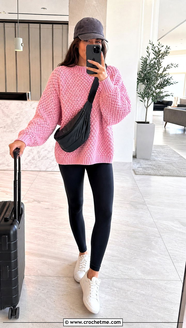 Moss Stitch Oversized Irish Sweater With Leggings - 25 Crochet Irish Sweater outfit ideas